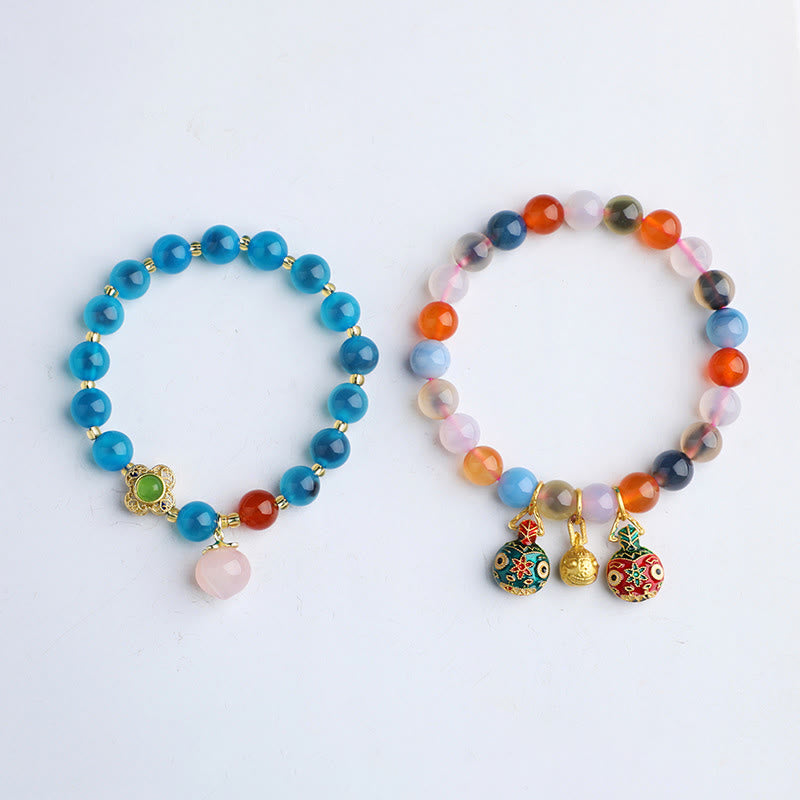 8 mm Candy-Achat-Achat-Armband mit goldenen Anhängern in Form eines schluckenden Tieres für Harmonie