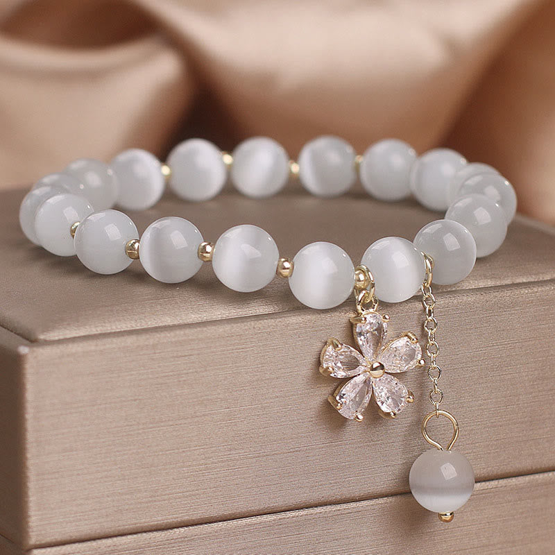 8 mm Katzenauge Peace &amp; Support Blumen-Charm-Armband