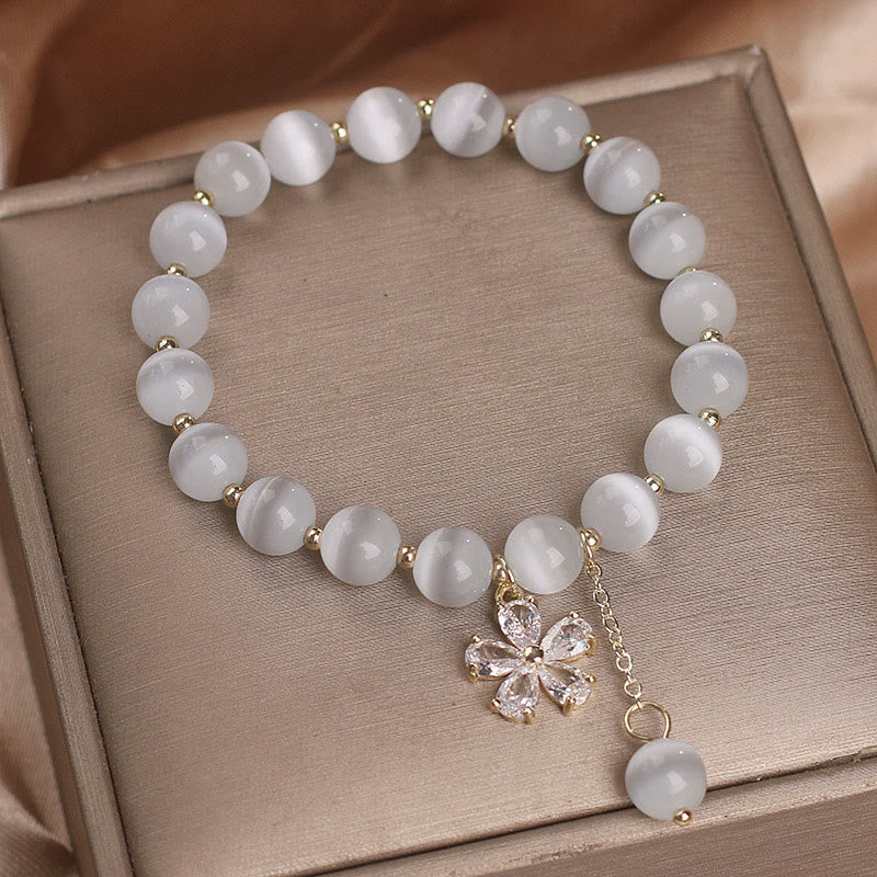 8 mm Katzenauge Peace &amp; Support Blumen-Charm-Armband