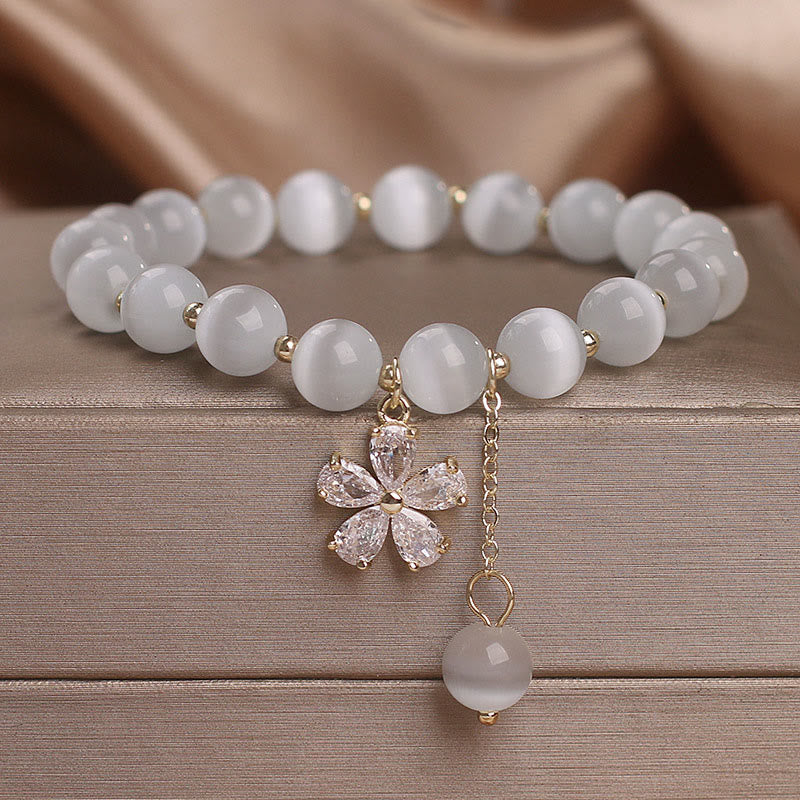 8 mm Katzenauge Peace &amp; Support Blumen-Charm-Armband