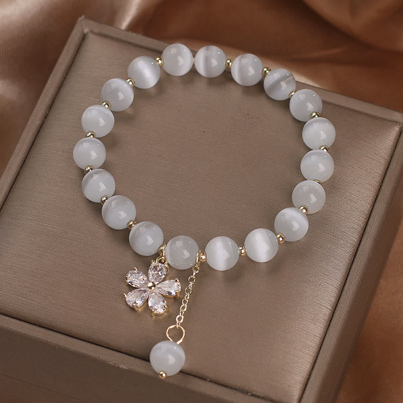 8 mm Katzenauge Peace &amp; Support Blumen-Charm-Armband