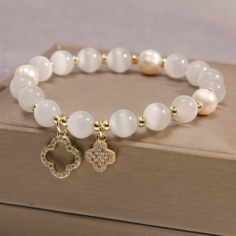 8 mm Katzenaugen-Perlen-Liebes-Charm-Armband für Ruhe und Frieden