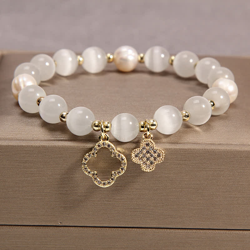 8 mm Katzenaugen-Perlen-Liebes-Charm-Armband für Ruhe und Frieden