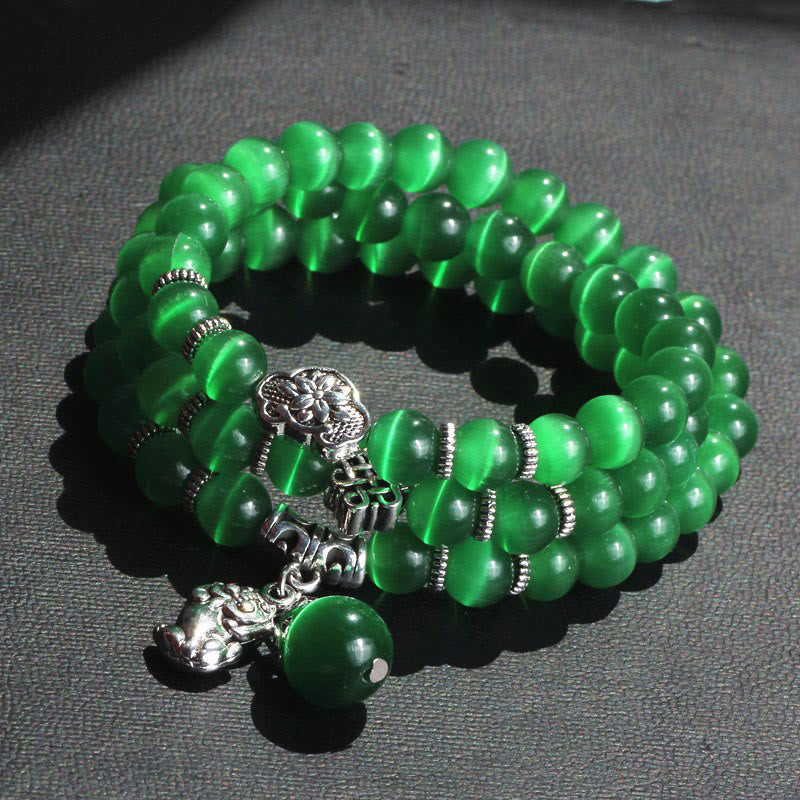 8 mm Chrysoberyll-Katzenauge PiXiu-Stützarmband mit dreifacher Wicklung