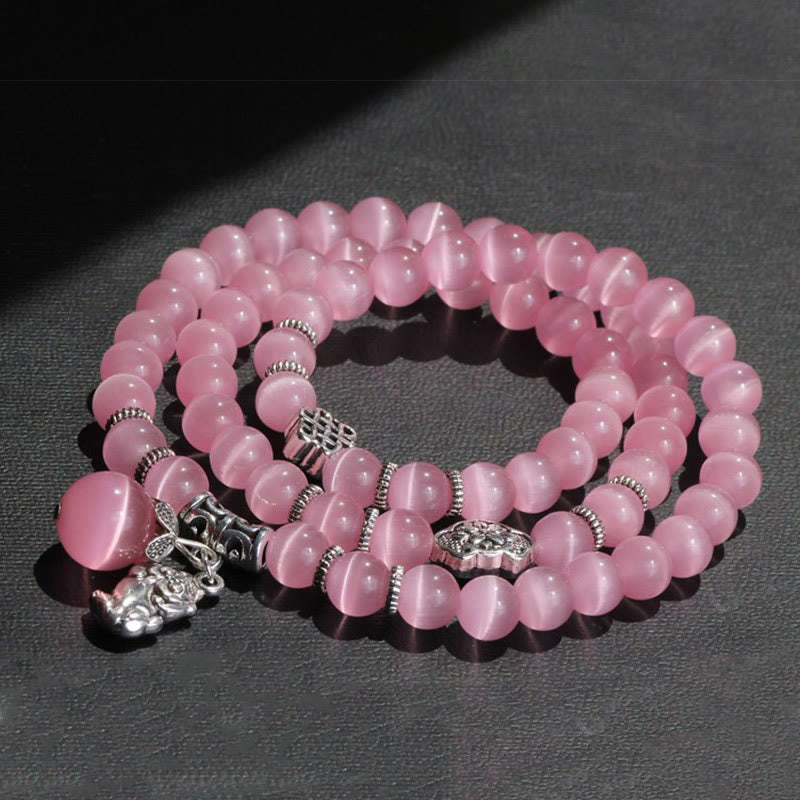 8 mm Chrysoberyll-Katzenauge PiXiu-Stützarmband mit dreifacher Wicklung