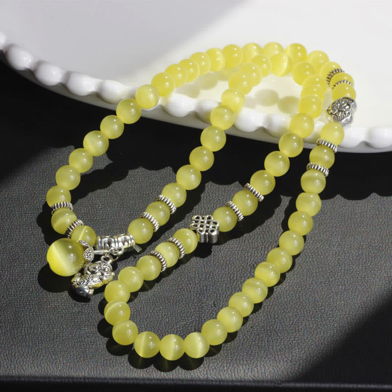 8 mm Chrysoberyll-Katzenauge PiXiu-Stützarmband mit dreifacher Wicklung