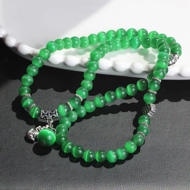 8 mm Chrysoberyll-Katzenauge PiXiu-Stützarmband mit dreifacher Wicklung