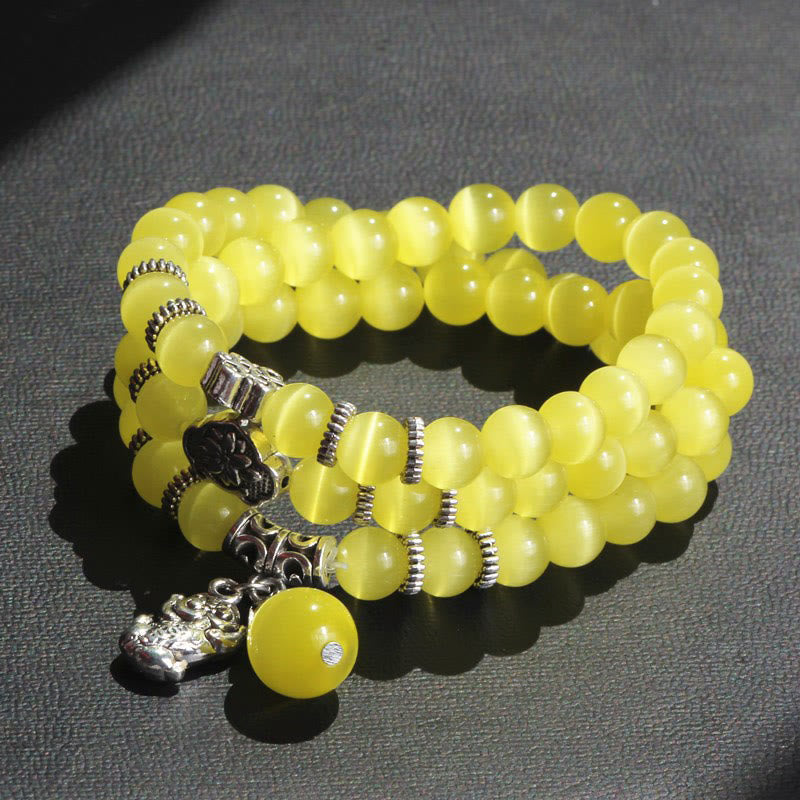 8 mm Chrysoberyll-Katzenauge PiXiu-Stützarmband mit dreifacher Wicklung