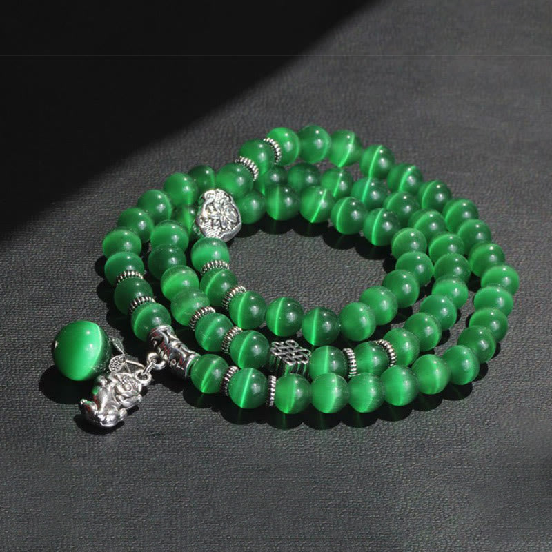 8 mm Chrysoberyll-Katzenauge PiXiu-Stützarmband mit dreifacher Wicklung