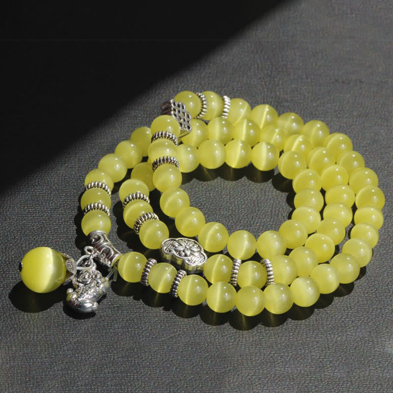 8 mm Chrysoberyll-Katzenauge PiXiu-Stützarmband mit dreifacher Wicklung