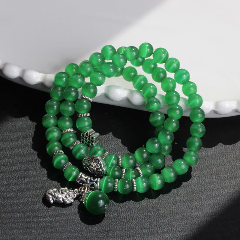 8 mm Chrysoberyll-Katzenauge PiXiu-Stützarmband mit dreifacher Wicklung