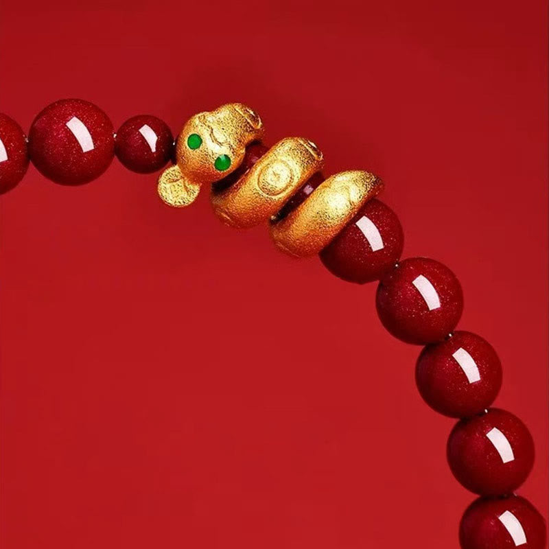 8 mm Zinnober-Hetian-Jade-Schlangenarmband für spirituellen Schutz