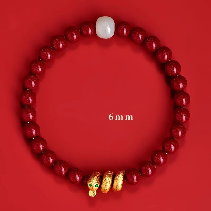 8 mm Zinnober-Hetian-Jade-Schlangenarmband für spirituellen Schutz