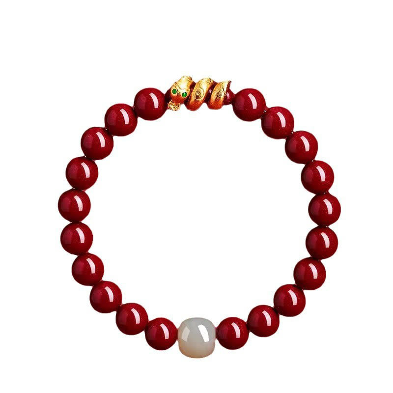8 mm Zinnober-Hetian-Jade-Schlangenarmband für spirituellen Schutz