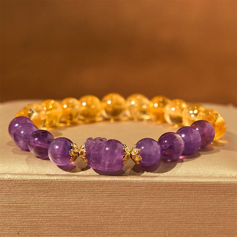 8 mm Citrin-Amethyst-Pixiu-Wohlstandsarmband