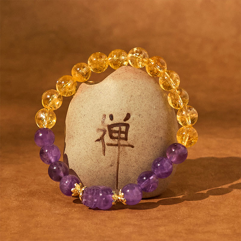 8 mm Citrin-Amethyst-Pixiu-Wohlstandsarmband