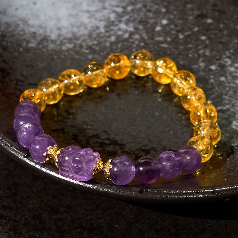 8 mm Citrin-Amethyst-Pixiu-Wohlstandsarmband