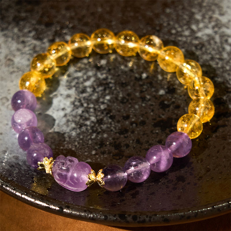 8 mm Citrin-Amethyst-Pixiu-Wohlstandsarmband