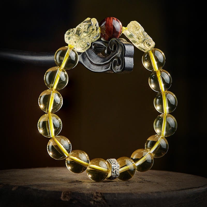 8 mm Citrin-Tigerauge-Pixiu-Wohlstandsarmband
