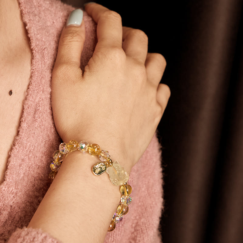 8 mm Citrin-Armband mit weißem Kristall, Reichtum anziehend, für Damen