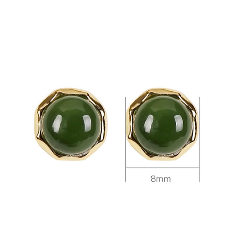 8 mm Cyan Jade Ohrstecker in Sterling Silber vergoldet für Glück