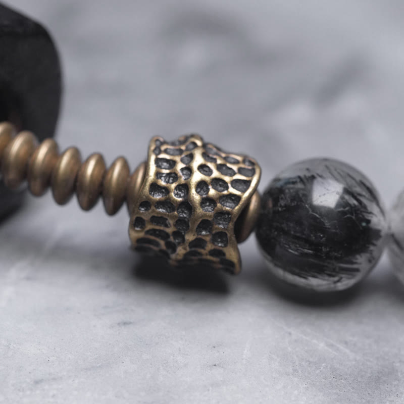 8 mm Ebenholz-Armband mit schwarzem Rutilquarz, doppelt gewickelt