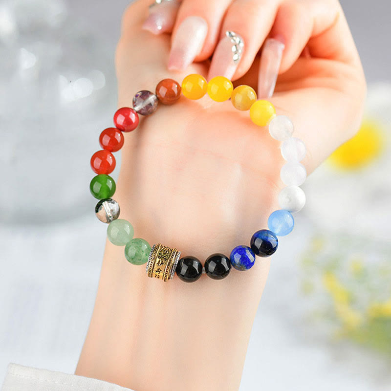 8 mm Fünf-Elemente-Glücksarmband mit verschiedenen Achat- und Obsidianperlen