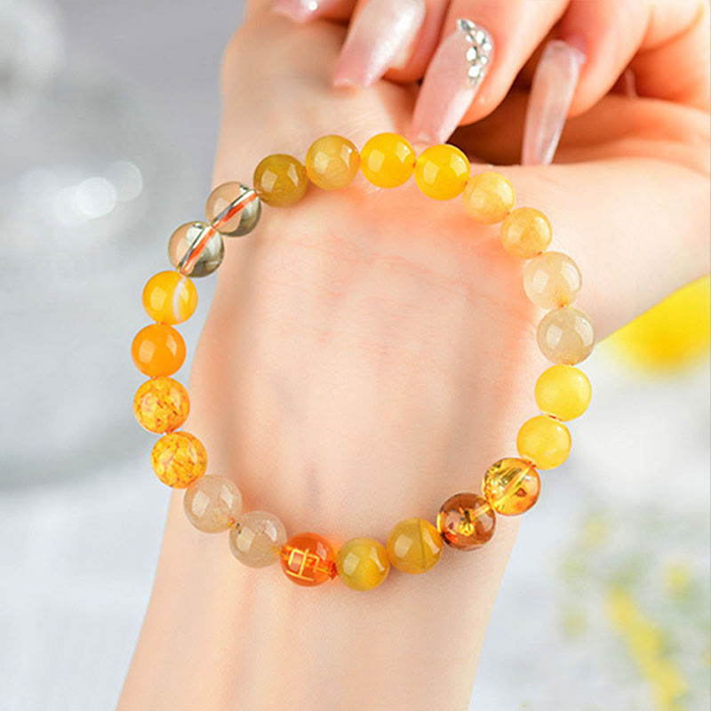 8 mm Fünf-Elemente-Armband aus gelbem Achat für Gleichgewicht und Wohlstand