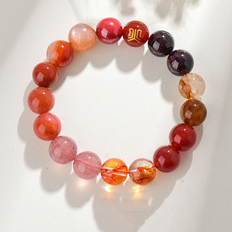 8 mm Fünf-Elemente-Armband aus gelbem Achat für Gleichgewicht und Wohlstand