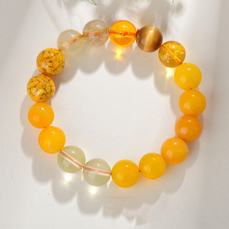 8 mm Fünf-Elemente-Armband aus gelbem Achat für Gleichgewicht und Wohlstand