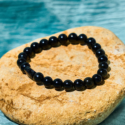 8 mm Schutzarmband aus Obsidian und schwarzem Turmalin mit Goldglanz
