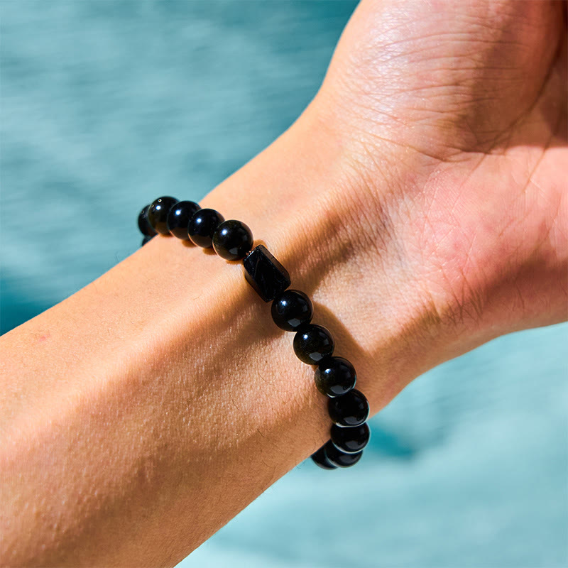 8 mm Schutzarmband aus Obsidian und schwarzem Turmalin mit Goldglanz