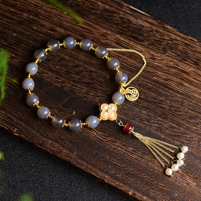 8 mm graues Achat-Fu-Charakter-Balance-Armband