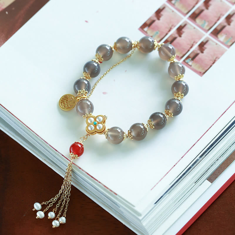 8 mm graues Achat-Fu-Charakter-Balance-Armband
