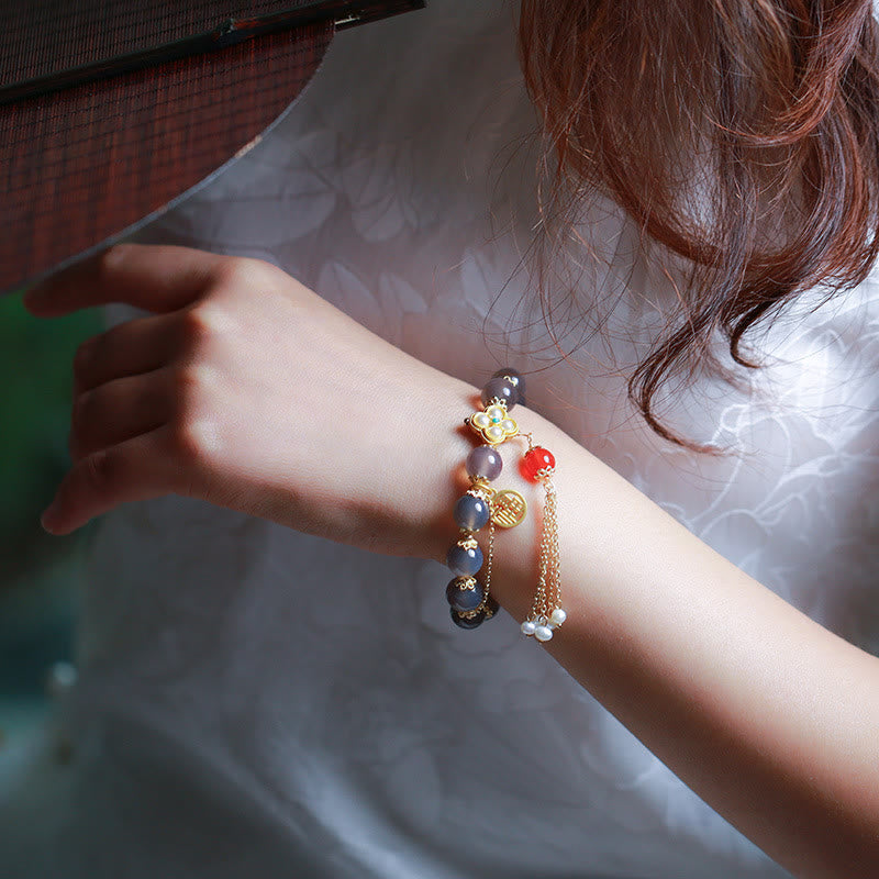 8 mm graues Achat-Fu-Charakter-Balance-Armband