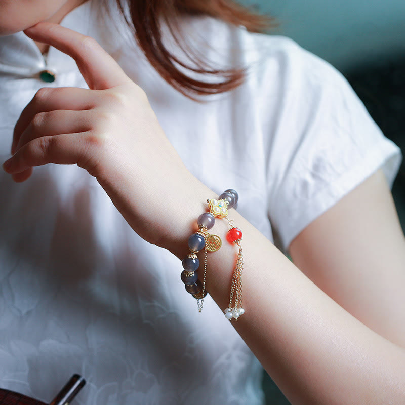 8 mm graues Achat-Fu-Charakter-Balance-Armband