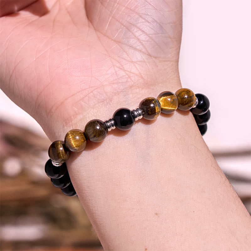 8 mm Hämatit-Armbandset mit blauem Tigerauge – Schutzdesign
