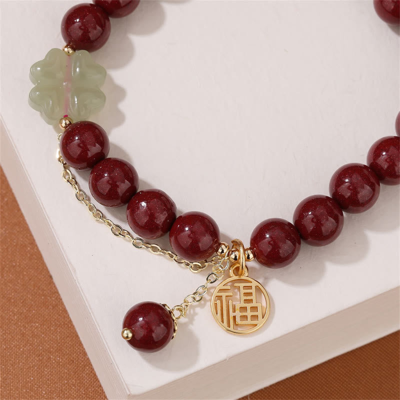 8 mm Hetian Jade Jade Armband mit Cinnabar Fu Blessing Charm