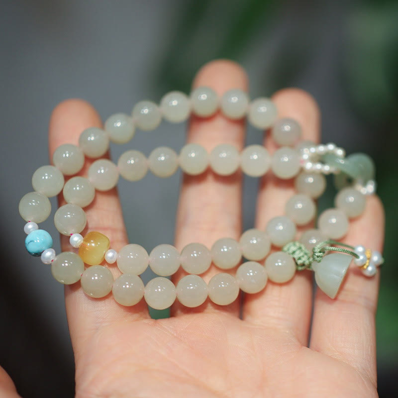 8 mm Hetian Jade Lotus Armband Doppelwicklung für Fülle