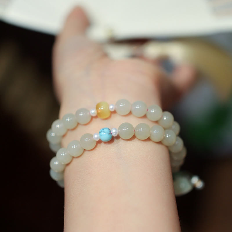 8 mm Hetian Jade Lotus Armband Doppelwicklung für Fülle