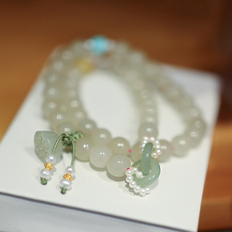 8 mm Hetian Jade Lotus Armband Doppelwicklung für Fülle