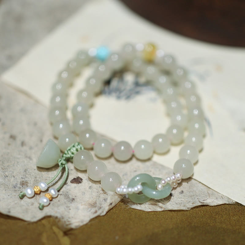 8 mm Hetian Jade Lotus Armband Doppelwicklung für Fülle