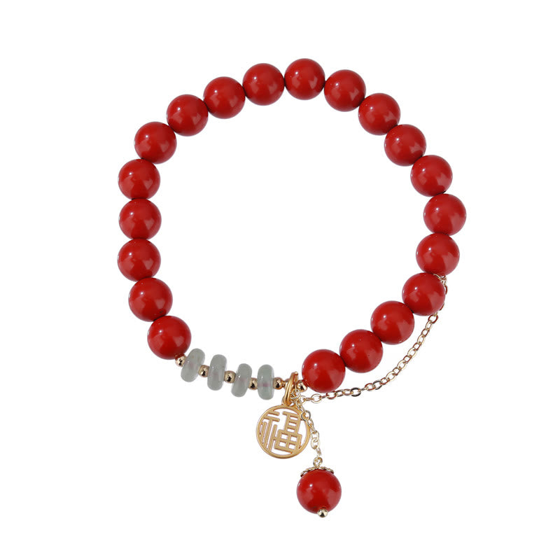 8 mm Jadearmband mit Zinnober und Fu-Zeichensymbol