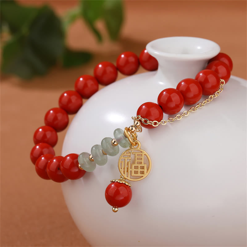 8 mm Jadearmband mit Zinnober und Fu-Zeichensymbol