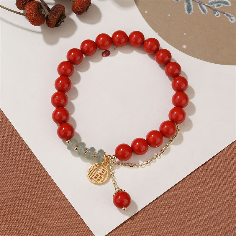 8 mm Jadearmband mit Zinnober und Fu-Zeichensymbol