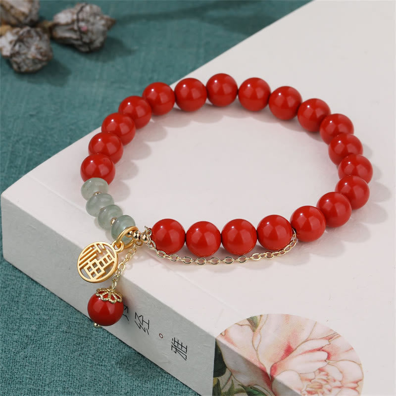 8 mm Jadearmband mit Zinnober und Fu-Zeichensymbol