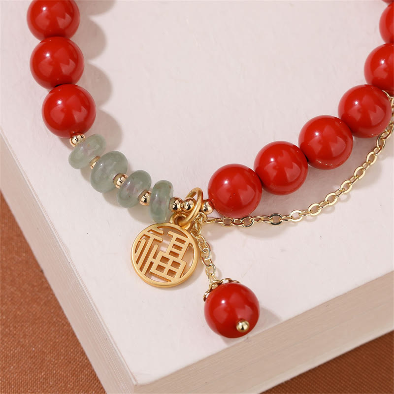 8 mm Jadearmband mit Zinnober und Fu-Zeichensymbol