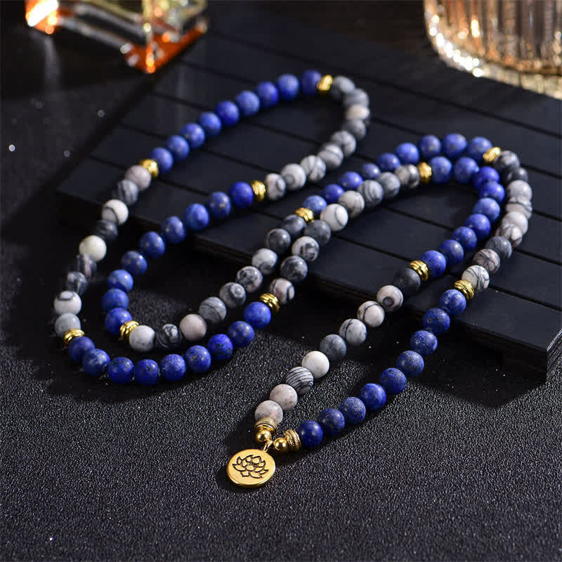 8 mm Lotus-Armband mit Lazurite und Picasso-Jaspis für Balance