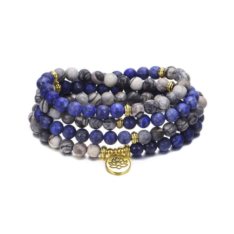 8 mm Lotus-Armband mit Lazurite und Picasso-Jaspis für Balance