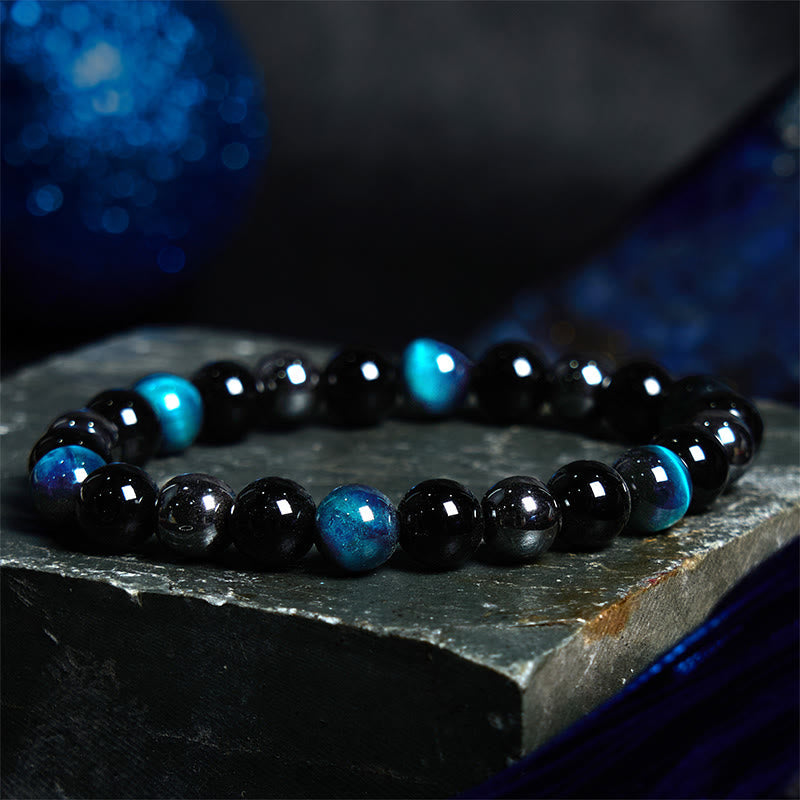 8 mm Herren-Armband aus gelbem Tigerauge, Obsidian und Hämatit zum Schutz
